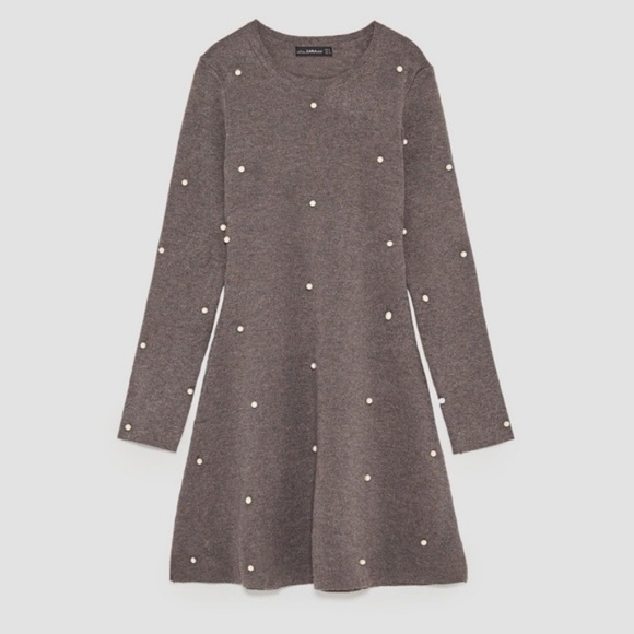 Zara Skater dress with Pearl beads gray grey S small NWT - Picture 2 of 8